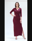 Fitted V-Neck Side Slit Maxi Dress