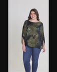 Plus Size Green Tie Dye Batwing Sleeve Relaxed Fit Top