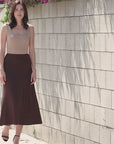 Womens Elastic Waist Solid Color Maxi Skirt