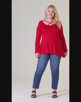 Long Sleeve Plus Size Criss Cross Cold Shoulder Top