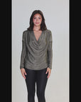 Cowl Neck Long Sleeve Shimmery Fabric Top