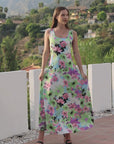 Womens Pastel Floral Scoop Neck A Line Sleeveless Maxi Dress