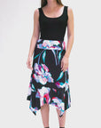 Womens Elastic Waist Floral Knee Length Handkerchief Hemline Skirt