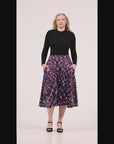 Purple Print Elastic Waist Pocket Midi Skirt