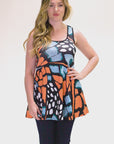Orange Butterfly Print Scoop Neck Tank Top