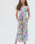 24seven Comfort Apparel Pastel Floral Print Sleeveless Girls Pocket Maxi Dress
