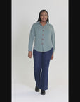 Plus Size Ribbed Button Up Long Sleeve Collared Shirt Jacket