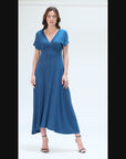 Womens Cap Sleeve V Neck Maxi Dress
