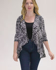 Black Print Elbow Length Sleeve Open Cardigan