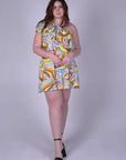 Plus Size Yellow Floral Print One ShoulderRuffle Mini Dress