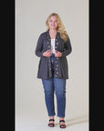 Long Sleeve Mid Thigh Open Front Plus Size Cardigan with Grommet Details
