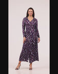 Purple Print Collared Wrap Maxi Dress