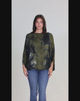 Green Tie Dye Batwing Sleeve Relaxed Fit Top