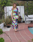 Womens Multicolor Floral Print Elbow Sleeve Casual A Line Maxi Dress