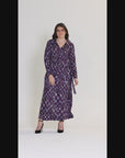 Plus Size Purple Print Collared Wrap Maxi Dress