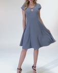 Scoop Neck A Line Dress with Keyhole Detail