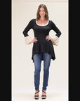 Black and Beige Bell Sleeve Hi Low Tunic Top