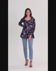 Purple Print Scoop Neck Long Sleeve Tunic Top