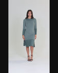 Ribbed Knit Long Sleeve Split Hem Sweater Dress