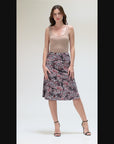 Grey Paisley Elastic Waist Knee Length Skirt