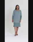 Plus Size Ribbed Knit Long Sleeve Split Hem Sweater Dress