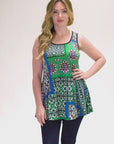 Casual Green Print Scoop Neck Tank Top