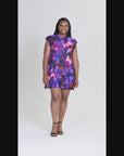 Plus Size Multicolor Ruffle Cap Sleeve High Neck Tiered Mini Dress