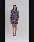 Purple Geometric Print Three Quarter Sleeve Collar Mini Dress