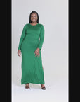 Long Sleeve Side Slit Fitted Plus Size Maxi Dress