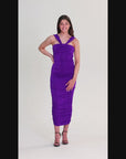 Womens Halter Cross Neck Ruched Bodycon Mid Dress