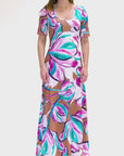 Womens Pink Floral Elbow Sleeve Casual A Line Maxi Dress