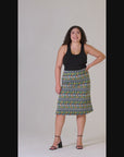 Green Geometric Elastic Waist Knee Length Plus Size Skirt