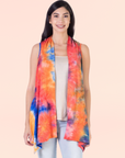 Orange Tie Dye Sleeveless Open Front Shrug Vest