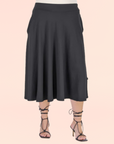 Elastic Waist Pleated Pocket Plus Size Midi Skirt