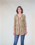 Snake Print Three Quarter Sleeve Tunic Top