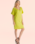 Solid Color Loose Fit V Neck T Shirt Style Womens Knee Length Dress