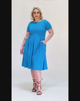 Short Sleeve Plus Size  Midi Skater Dress With Pockets
