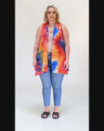 Orange Tie Dye Plus Size Open Front Shrug Vest