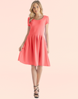Womens Scoop Neck Knee Length Pleated Pocket Dress