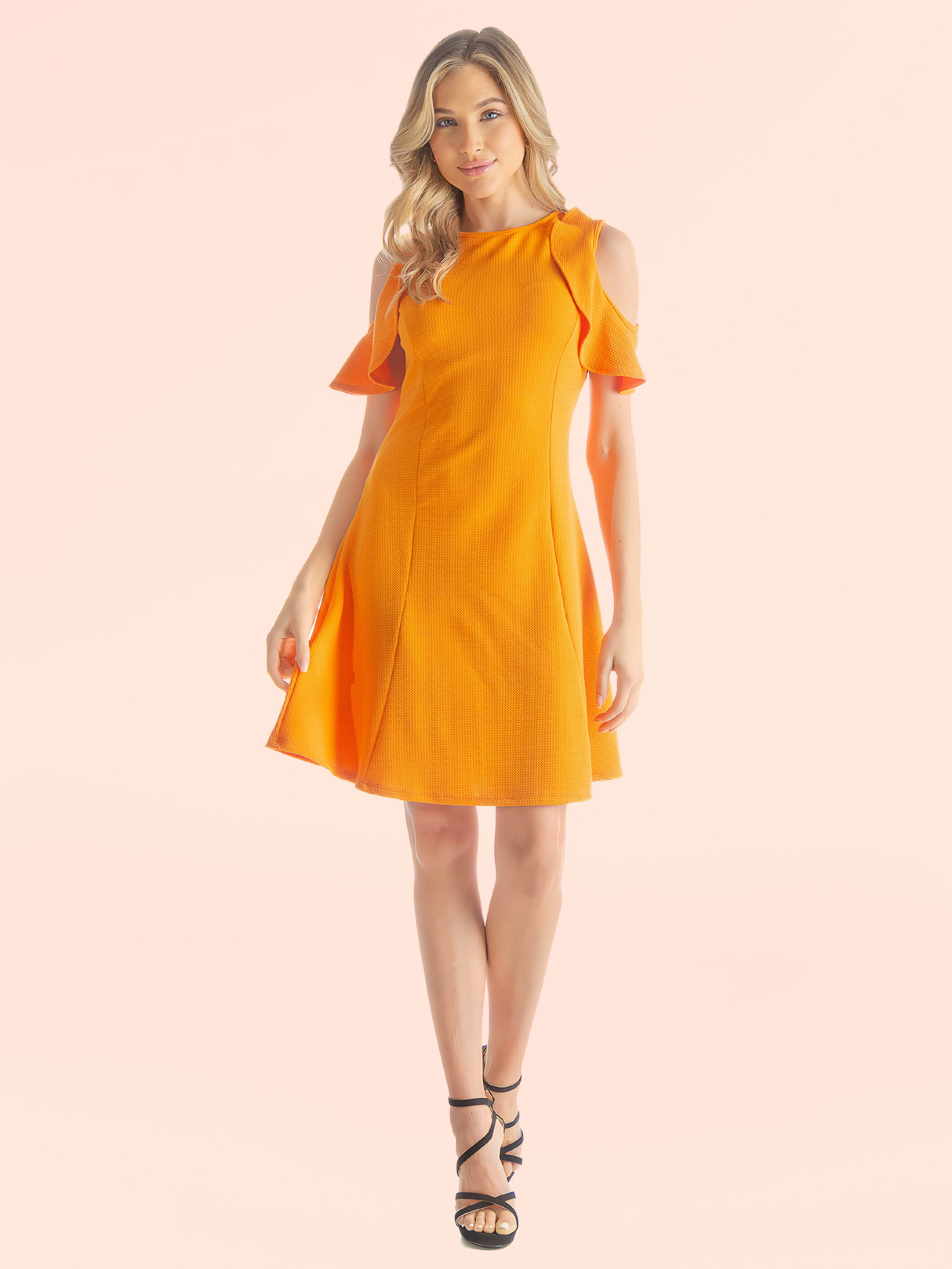 Ruffle Cold Shoulder A Line Knee Length Dress