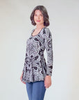 Black Paisley Long Sleeve Tunic Top