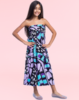 Girls Purple Butterfly Print Strapless Tube Maxi Dress