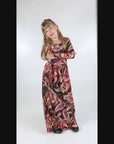 24seven Comfort Apparel Girls Black and Red Paisley Long Sleeve Pleated Maxi Dress