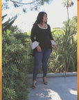 Black and Beige Bell Sleeve Hi Low Plus Size Tunic Top