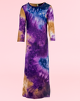 24seven Comfort Apparel Purple Tie Dye Girls Long Sleeve Side Slit Maxi Dress