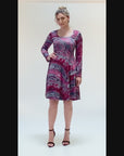 Pink Abstract Long Sleeve Knee Length T Shirt Dress