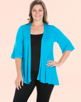 Elbow Length Sleeve Open Front Plus Size Cardigan