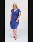 Short Sleeve V Neck Plus Size Faux Wrap Dress