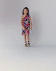 Girls Blue Floral One Shoulder Ruffle Knee Length Dress