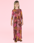 Girls Fall Print Three Quarter Sleeve Pleated Maxi Dress